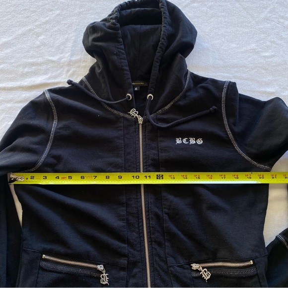 BCBG Zip Up Hoodie Size XL Black Cotton Branded Logos Y2K - Picture 10 of 10